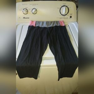 Black leggings with pink and gray waist band